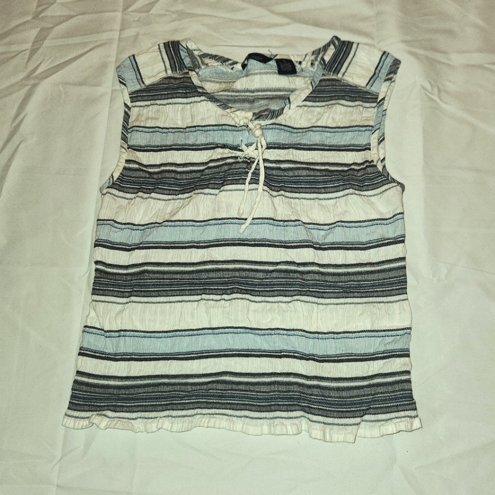 Blue, Gray and White Striped SO Tank Top w/ Tie